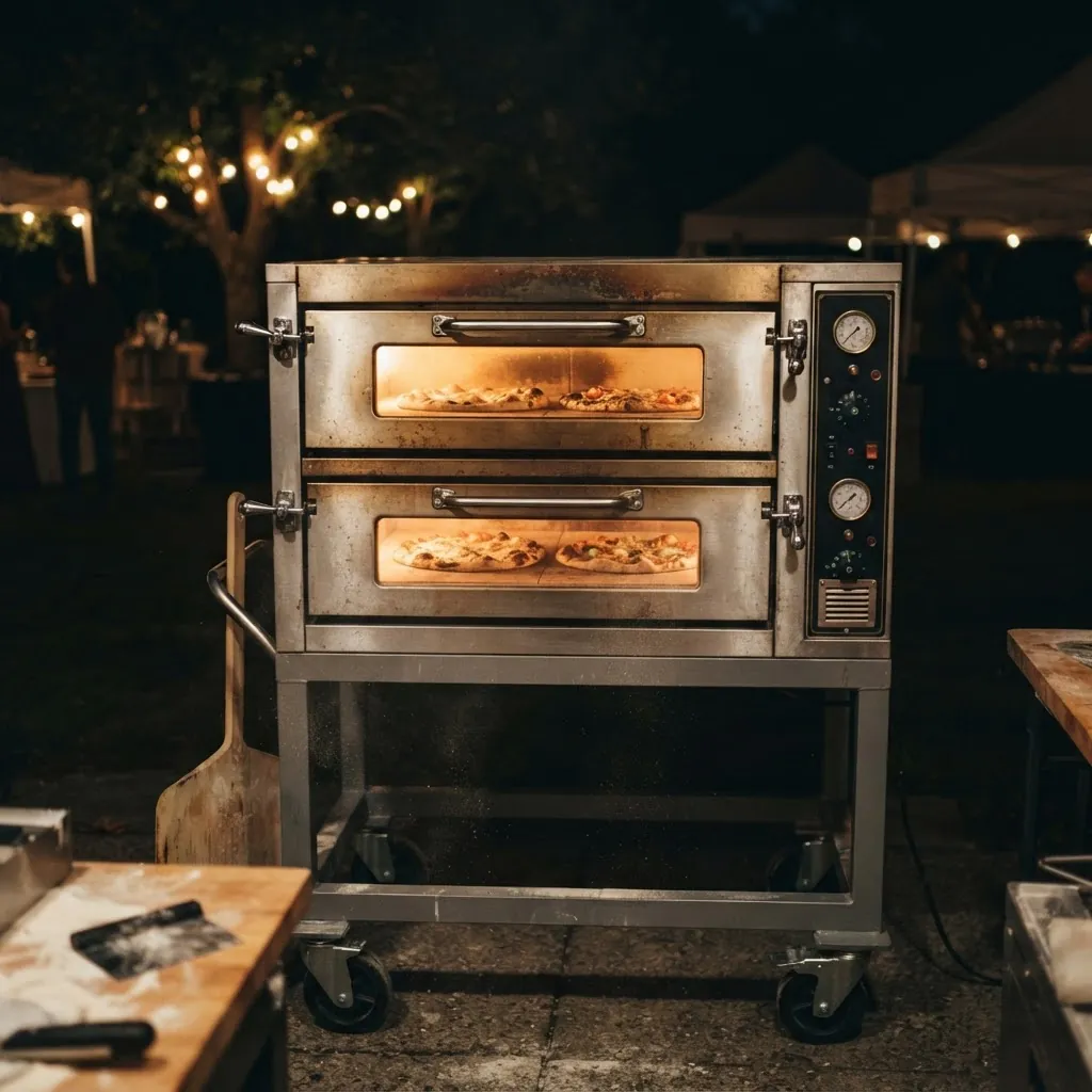 Mobiles italienisches Catering vom San Marco Hainichen Mobiler Pizzaofen des San Marco im Einsatz bei einer Feier am Abend